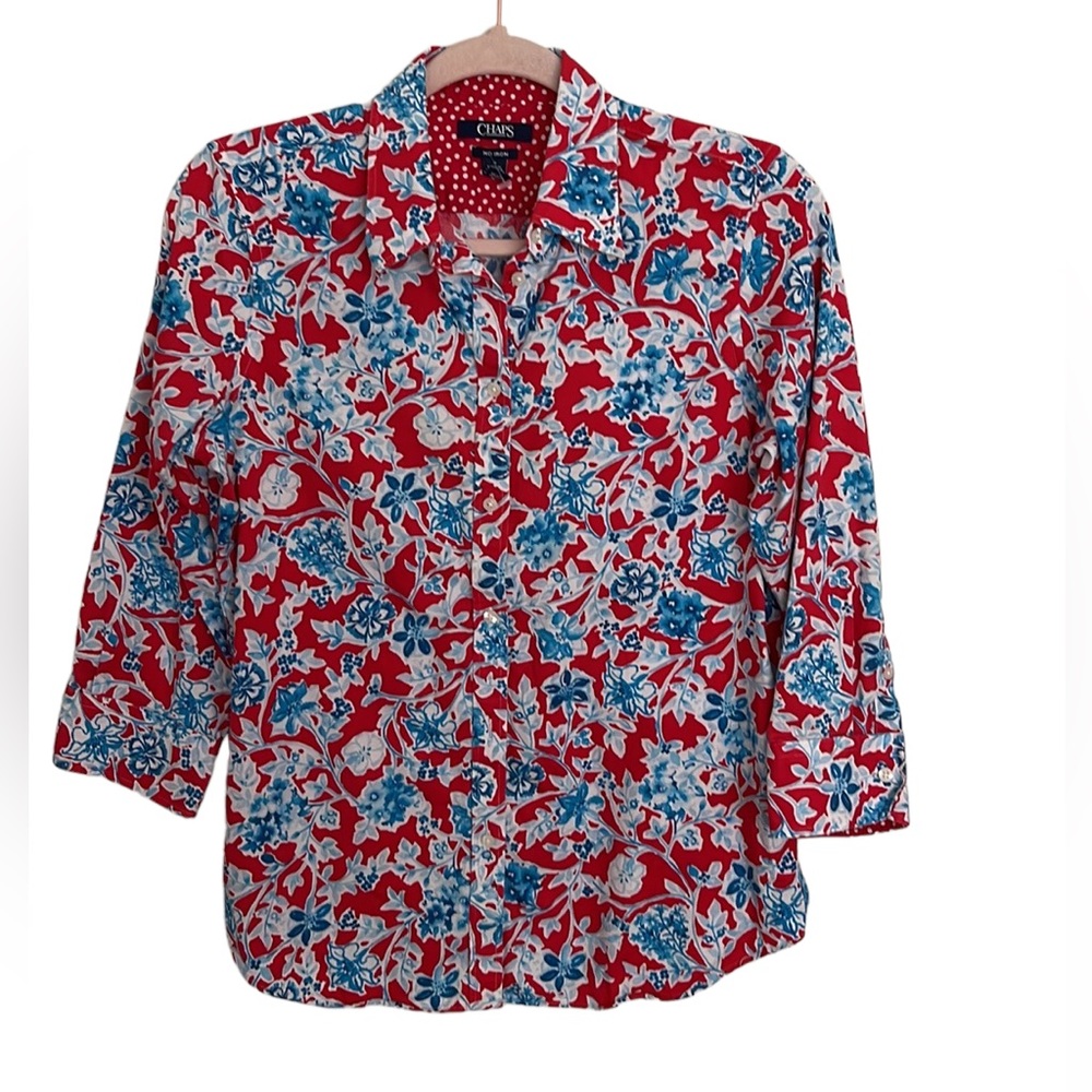 Chaps no iron red white blue floral shirt
